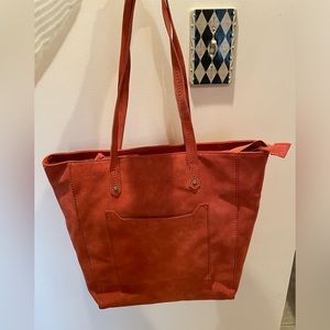 Burnt orange suede tote bag